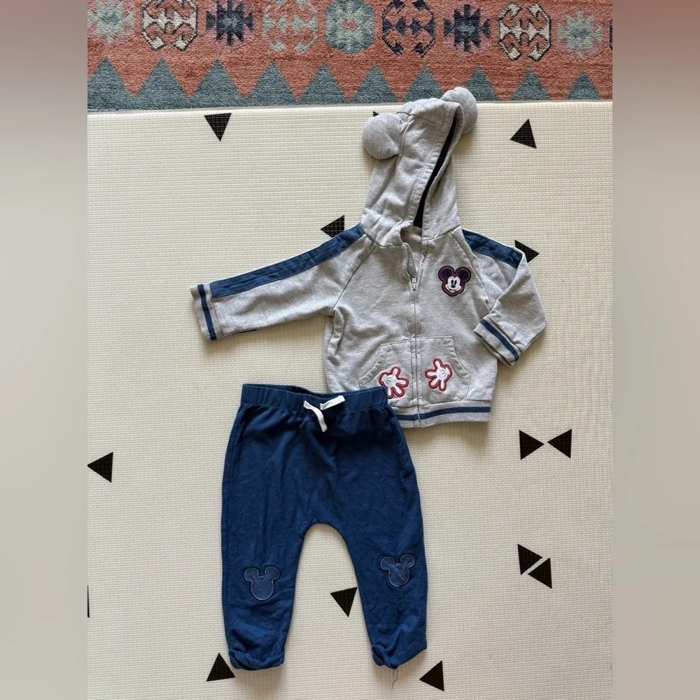 Disney Baby|Baby boy or gender neutral Gray and Blue Mickey Mouse matching set•